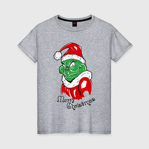 Женская футболка Santa Claus Grinch - merry Christmas / Меланж – фото 1