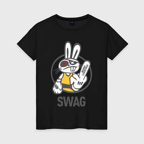 Женская футболка SWAG Bad rabbit - Merry Christmas! / Черный – фото 1