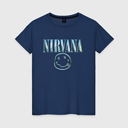 Футболка хлопковая женская Nirvana - смайлик, цвет: тёмно-синий