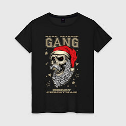 Футболка хлопковая женская We are bearded gang - Merry Christmas!, цвет: черный