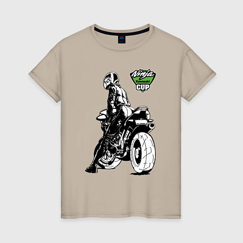 Женская футболка Kawasaki Ninja Cup - Девушка за рулём / Миндальный – фото 1
