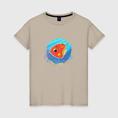 Женская футболка Мультяшная красная морская рыбка / Миндальный – фото 1