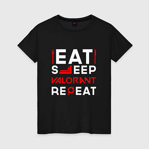 Женская футболка Надпись eat sleep Valorant repeat / Черный – фото 1