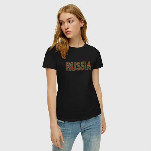 Женская футболка Russia в хохломе / Черный – фото 3