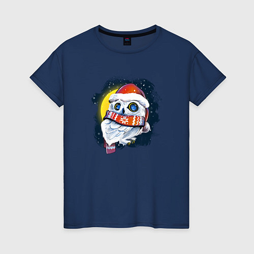 Женская футболка Сова на фоне луны / Тёмно-синий – фото 1