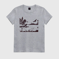 Футболка хлопковая женская Пейзаж Лось на острове, цвет: меланж