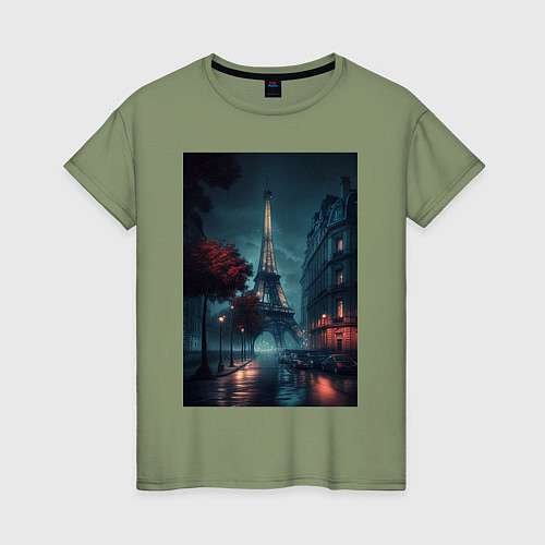 Женская футболка Нейросеть - Ночной Париж / Авокадо – фото 1