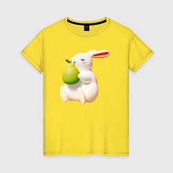 Футболка хлопковая женская Кролик с грушей, цвет: желтый
