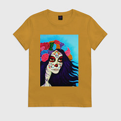 Футболка хлопковая женская Picture santa muerte, цвет: горчичный