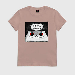 Футболка хлопковая женская Мрачный кот - Ok, human, цвет: пыльно-розовый