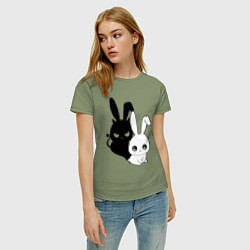 Футболка хлопковая женская Милый кролик - ангелочек или дьяволёнок?, цвет: авокадо — фото 2