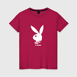 Футболка хлопковая женская Черный кролик с надписью play2023, цвет: маджента