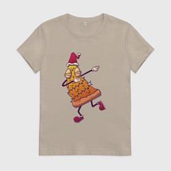 Футболка хлопковая женская Новогодний кусочек пиццы, цвет: миндальный