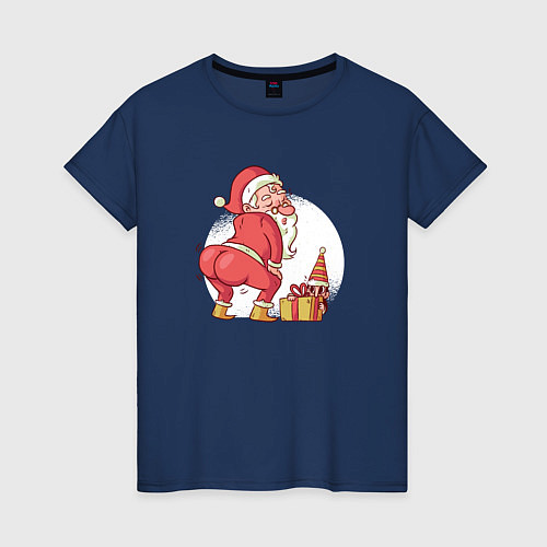 Женская футболка Санта Клаус танцует тверк / Тёмно-синий – фото 1