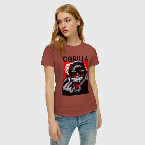 Женская футболка Горилла в очках с сигарой / Кирпичный – фото 3