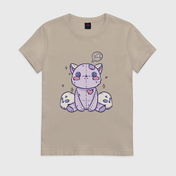 Футболка хлопковая женская Kawaii кот в готическом стиле, цвет: миндальный