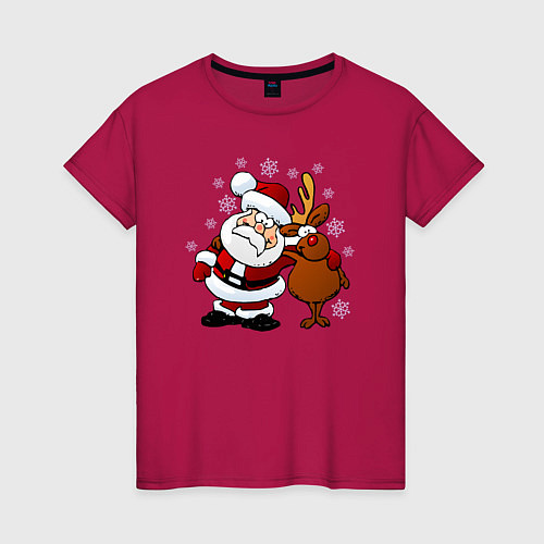 Женская футболка Санта и олень / Маджента – фото 1