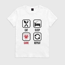 Футболка хлопковая женская Eat - sleep - Poppy Playtime - repeat, цвет: белый
