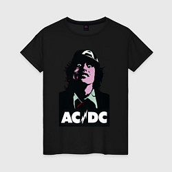 Футболка хлопковая женская Angus young - ACDC, цвет: черный