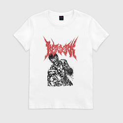Футболка хлопковая женская Берсерк Гатс ярость metal, цвет: белый