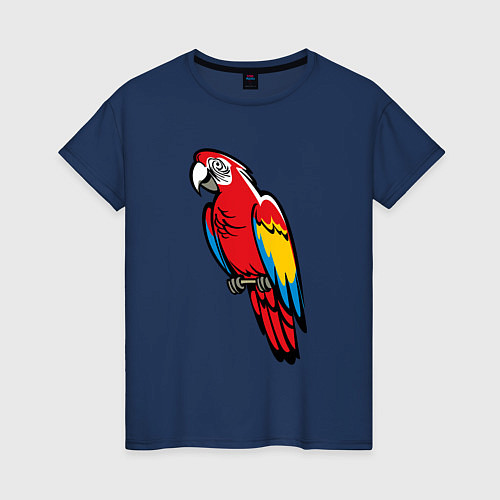 Женская футболка Попугай Ара на жердочке / Тёмно-синий – фото 1