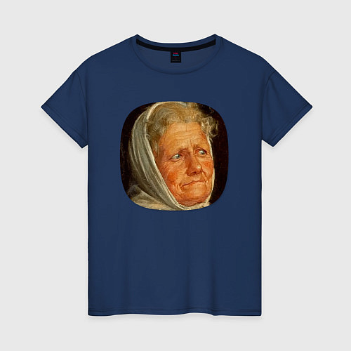 Женская футболка Картина ренессанса - бабушка в шоке / Тёмно-синий – фото 1