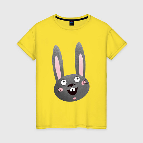 Женская футболка Чёрный кролик с большими глазами и улыбкой / Желтый – фото 1