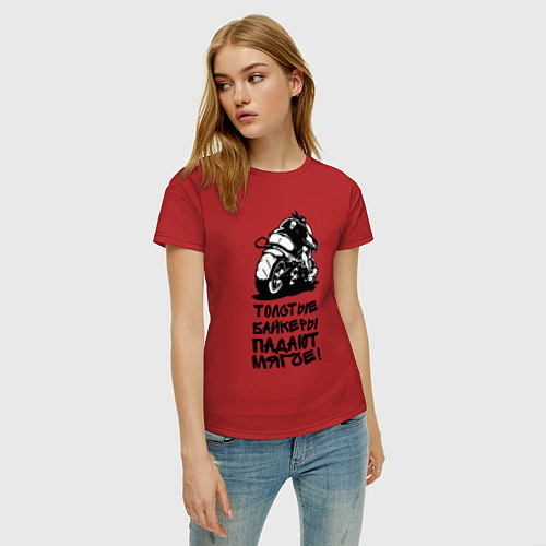 Женская футболка Толстый байкер / Красный – фото 3