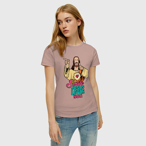 Женская футболка Jesus Christ love u / Пыльно-розовый – фото 3
