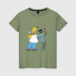 Женская футболка Drunk Homer and Bender