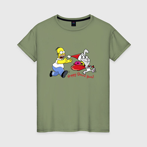 Женская футболка Гомер Симпсон гонится за кроликом / Авокадо – фото 1