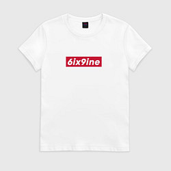 Футболка хлопковая женская 6IX9INE красная плашка, цвет: белый