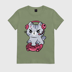 Женская футболка Котёнок заядлый игроман