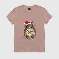 Футболка хлопковая женская Тоторо и гирлянда, цвет: пыльно-розовый