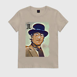 Футболка хлопковая женская John Lennon - legendary musician, цвет: миндальный