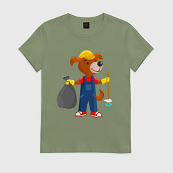 Футболка хлопковая женская Пёсик-уборщик, цвет: авокадо