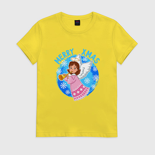 Женская футболка Мультяшный рождественский ангел / Желтый – фото 1