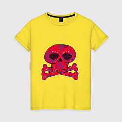 Футболка хлопковая женская Колдунский череп и кости, цвет: желтый