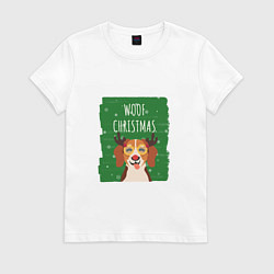 Футболка хлопковая женская Woof christmas, цвет: белый