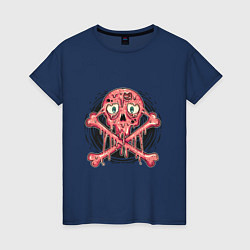 Футболка хлопковая женская Pink skull, цвет: тёмно-синий