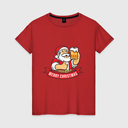 Футболка хлопковая женская Christmas beer, цвет: красный