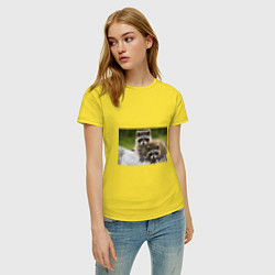 Футболка хлопковая женская Дружные еноты, цвет: желтый — фото 2