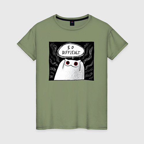 Женская футболка Мрачный кот - слишком сложно / Авокадо – фото 1