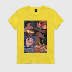 Футболка хлопковая женская Кадры аниме, цвет: желтый