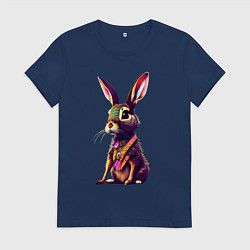 Футболка хлопковая женская Кролик сидит, цвет: тёмно-синий