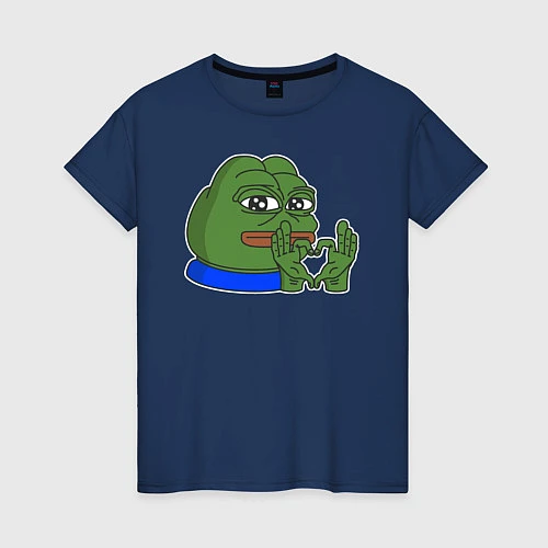 Женская футболка Лягушонок Пепе показывает сердечко / Тёмно-синий – фото 1