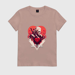 Футболка хлопковая женская Witcher: Geralt and heart, цвет: пыльно-розовый