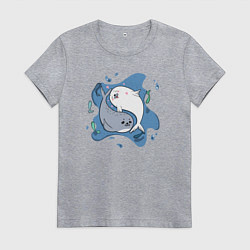 Футболка хлопковая женская Пара тюленей, цвет: меланж