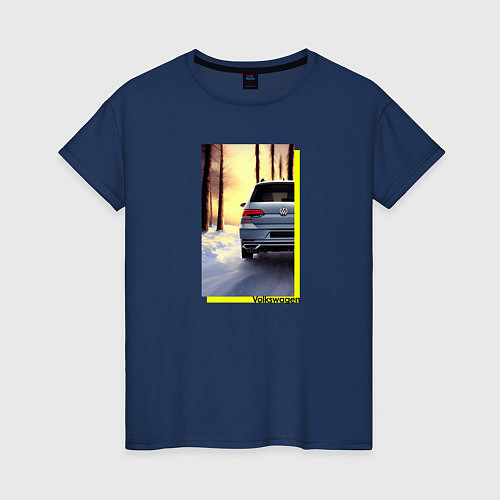 Женская футболка Volkswagen в закат / Тёмно-синий – фото 1