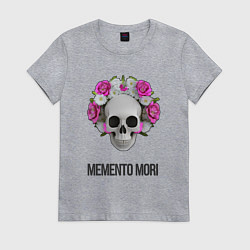 Футболка хлопковая женская Череп с короной из цветов memento mori, цвет: меланж